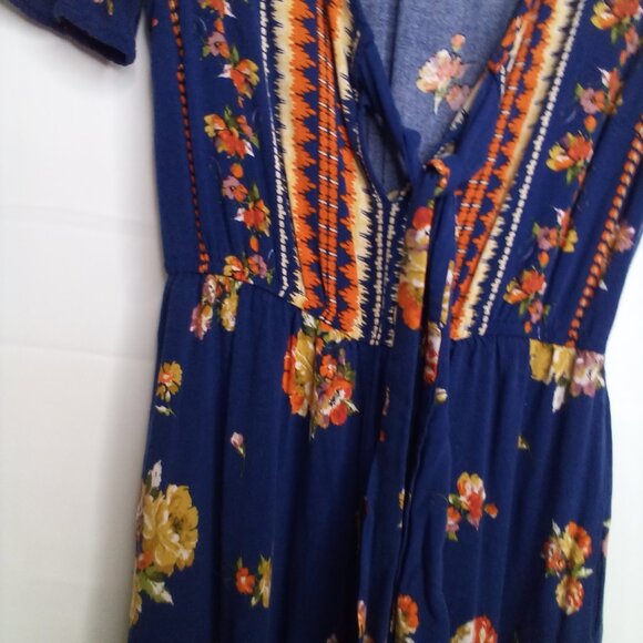 Band Of Gypsies Romper Jumpsuit Women S Short Sleeve Pants Boho Floral Blue - Picture 9 of 15